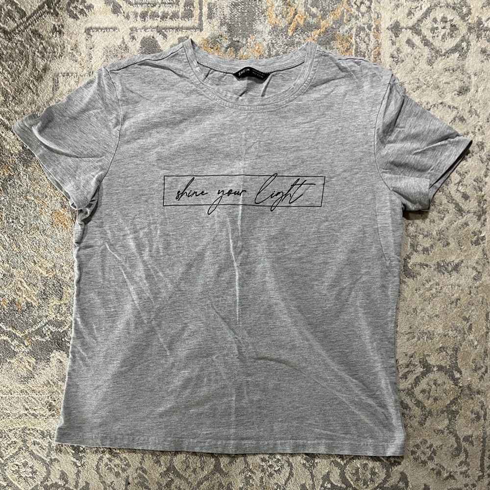 Shein Women's Size M Top T-Shirt Shine Your Light Short Sleeve Gray
